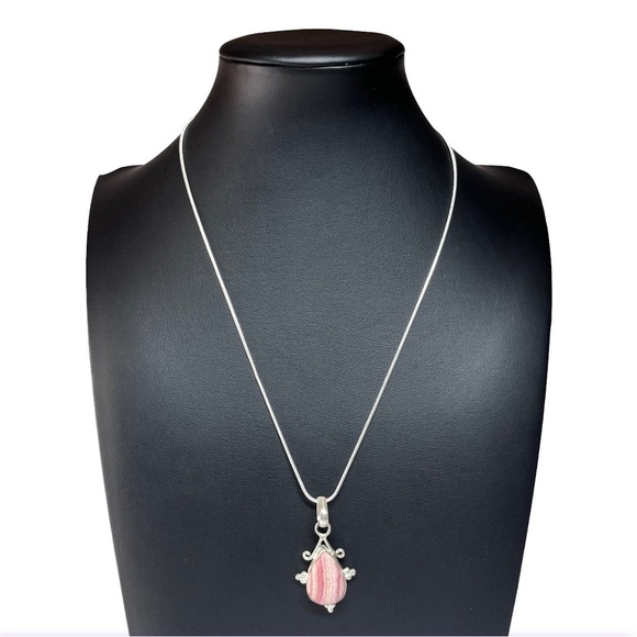 925 Sterling Rhodochrosite Unconditional Love Pendant Necklace Silver 18" - Picture 2 of 9